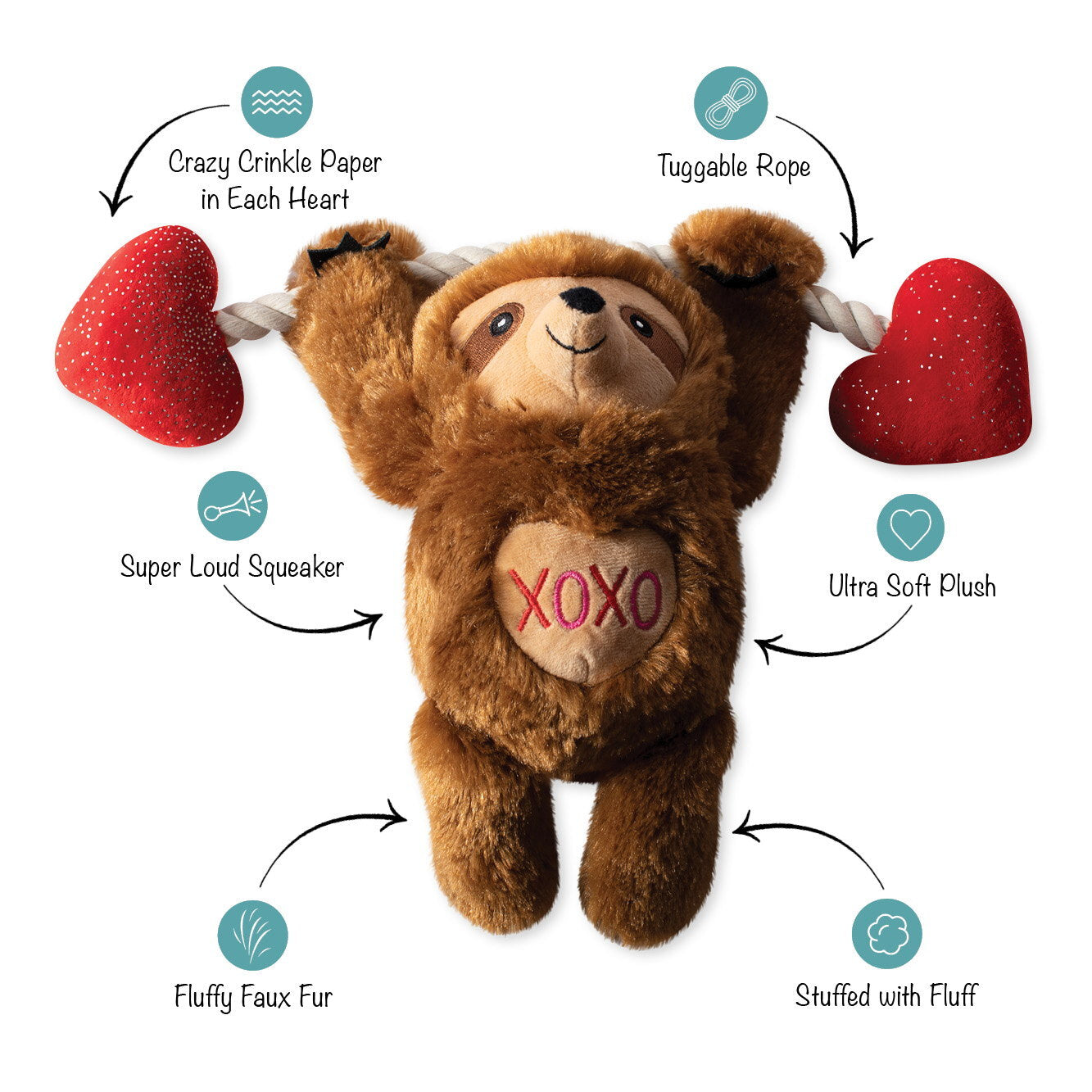 Fringe Studio Plush Valentine's Day Dog Toy - Beclaws I Love You Sloth