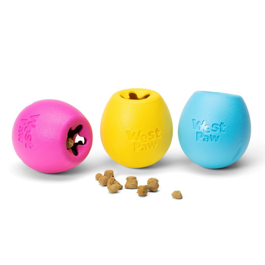 West Paw Rumbl new colours Aqua Yellow and hot pink - treat dispender